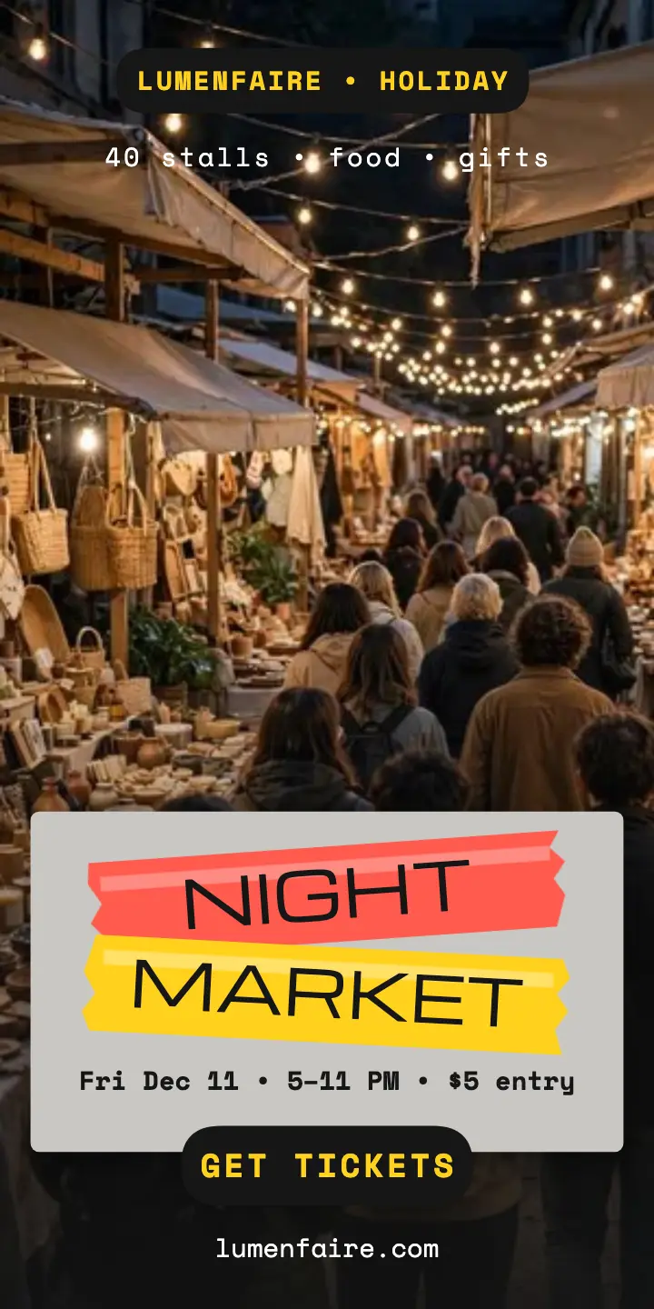 Lumenfaire holiday night market tape ad template