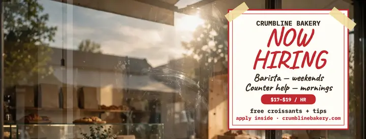 Crumbline Bakery window hiring cover template