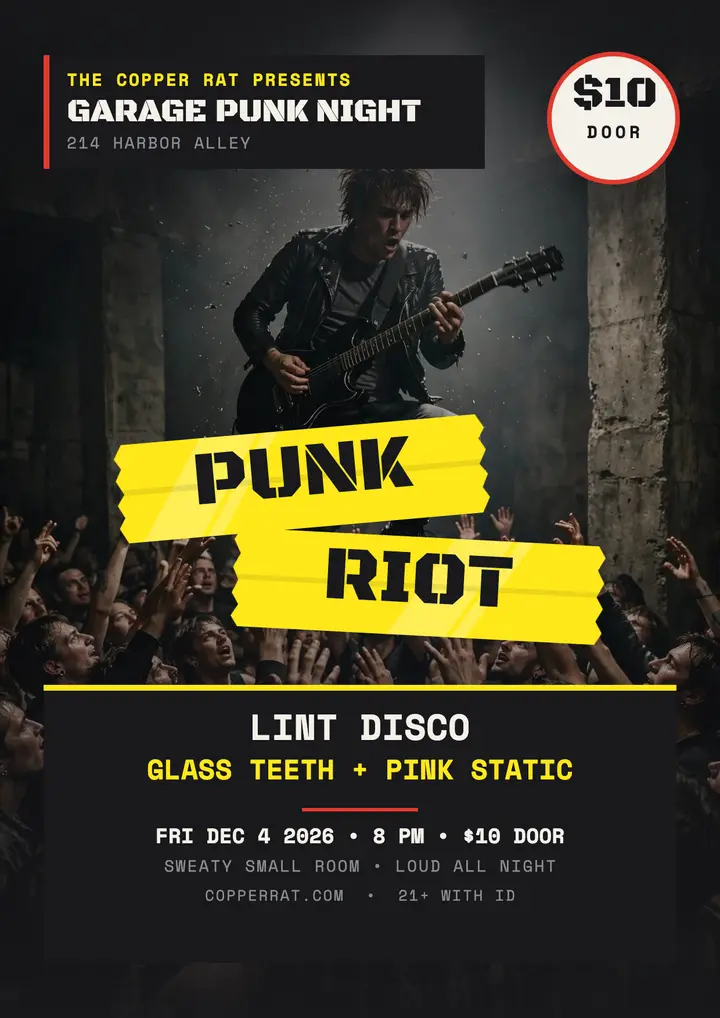 Taped punk garage gig flyer, dive bar template