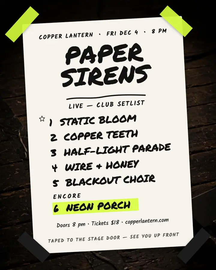 Paper Sirens taped club setlist post template