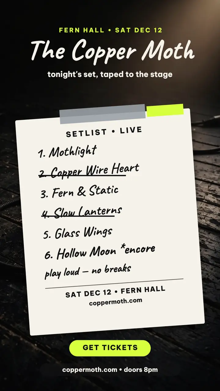 Copper Moth taped setlist story template