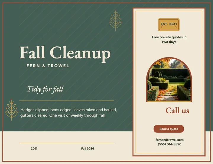 Fern and Trowel fall cleanup flyer template