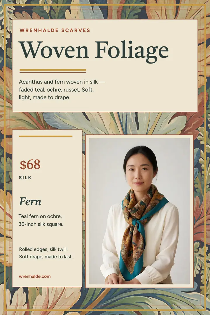 Wrenhalde tapestry silk scarf poster: silk scarf poster template