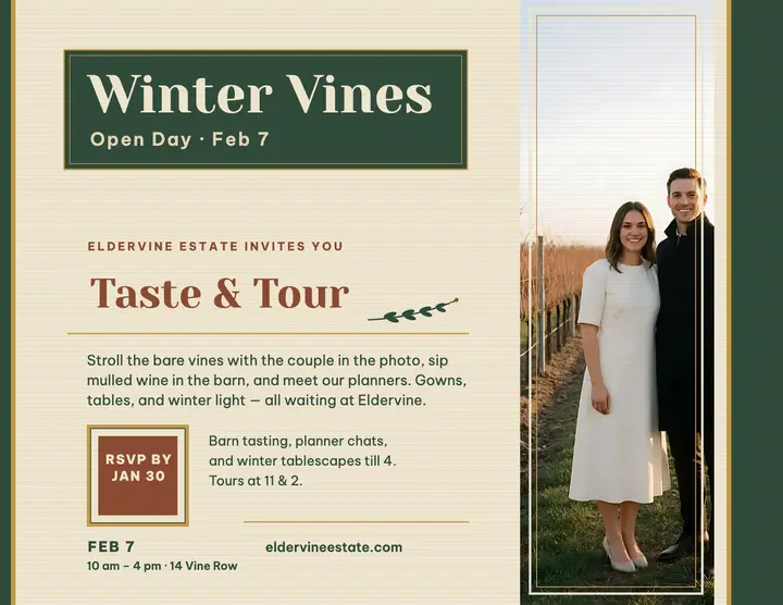 Eldervine winter vineyard open day flyer: vineyard wedding open day flyer template