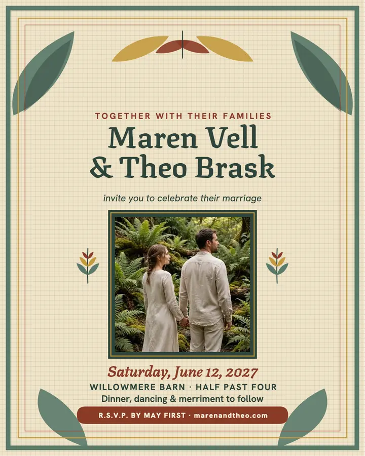 Maren and Theo tapestry wedding invitation template