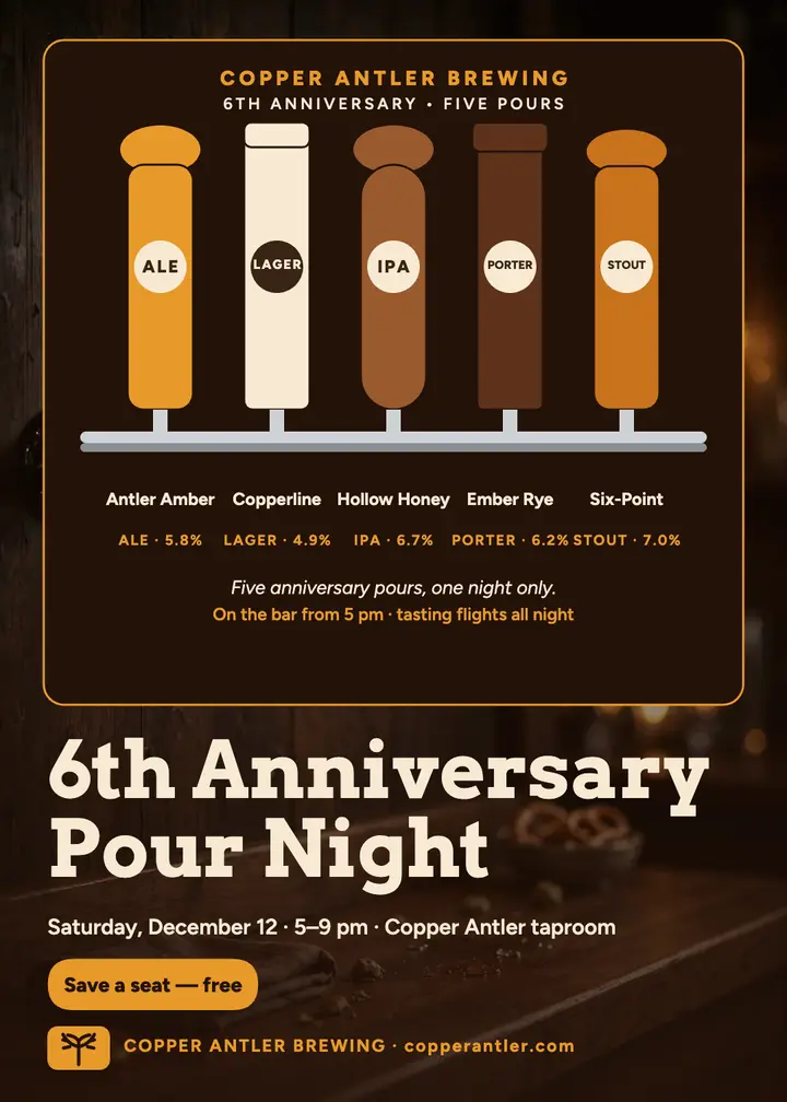 Copper Antler 6th anniversary pour night template