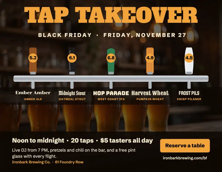 Ironbark Brewing Black Friday tap takeover flyer template