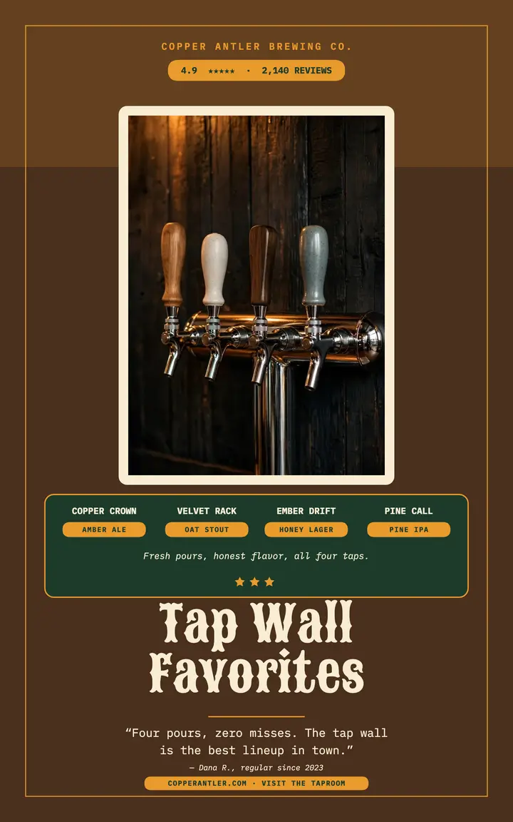 Copper Antler tap wall favorites cover template