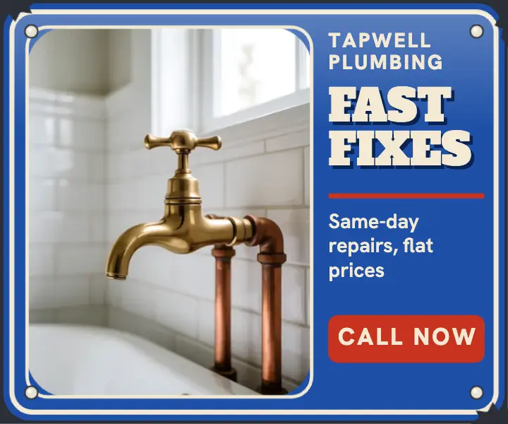 Tapwell plumbing enamel sign ad: plumber ad template