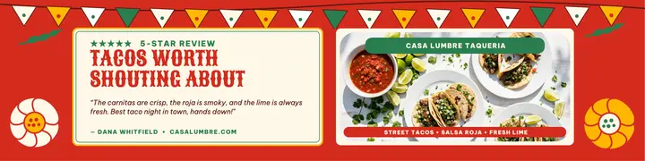 Casa Lumbre taqueria review banner: taqueria review banner template