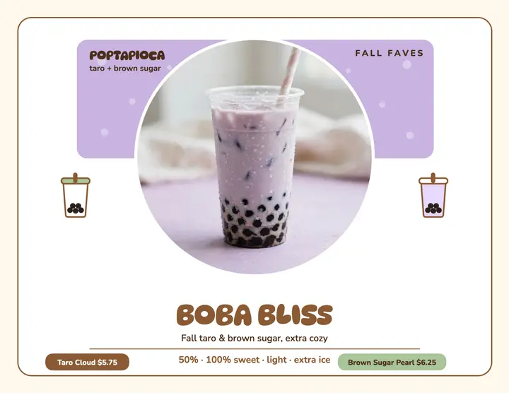 Poptapioca fall boba menu flyer template