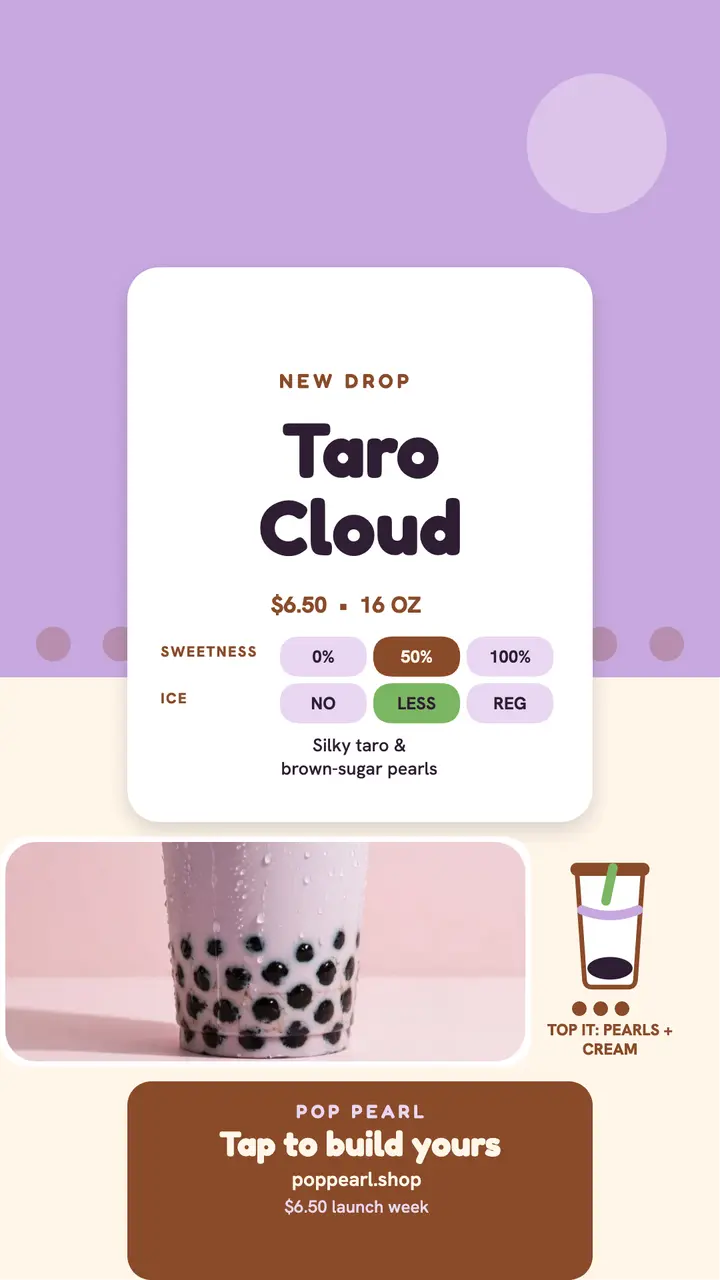 Pop Pearl Taro Cloud boba story template