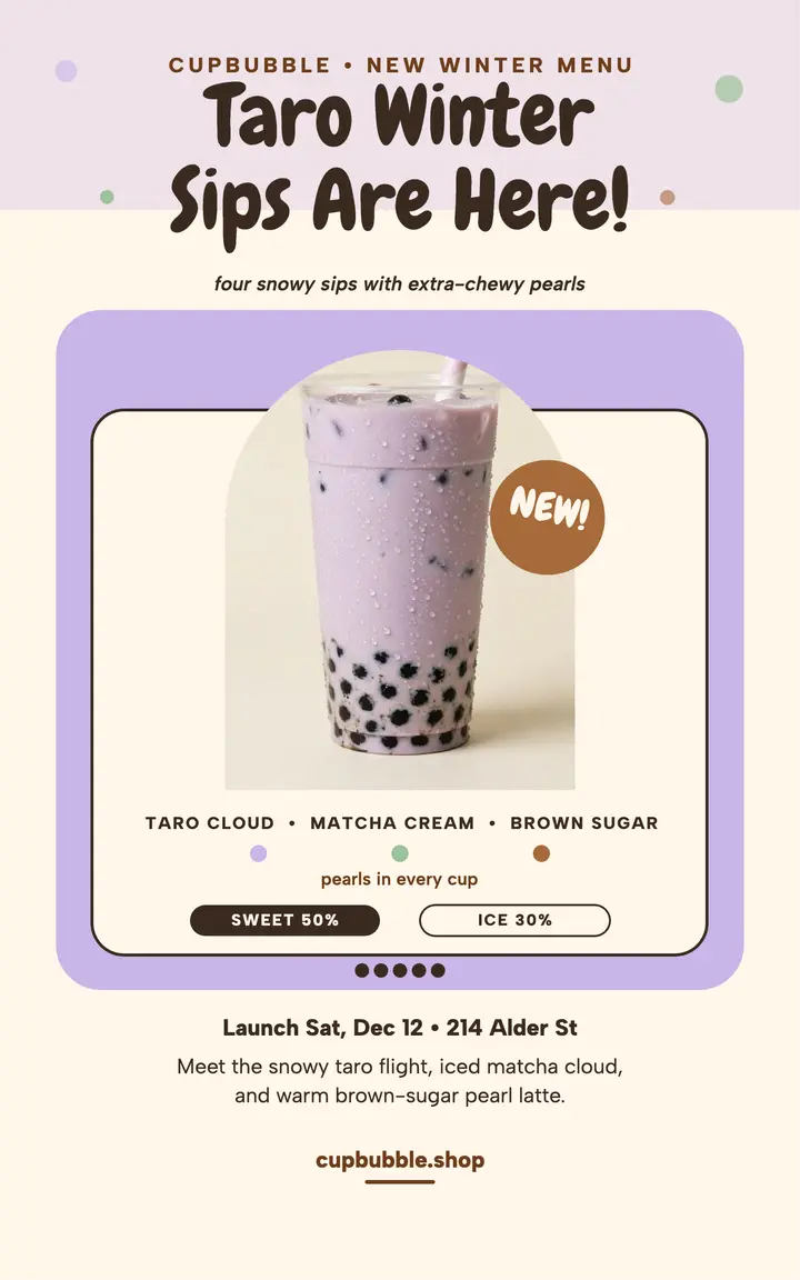 Cupbubble winter taro menu ebook template
