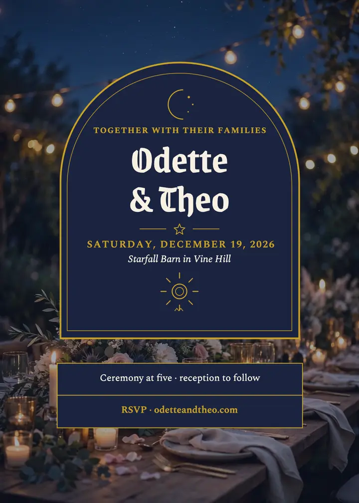 Odette and Theo starlit wedding invitation template