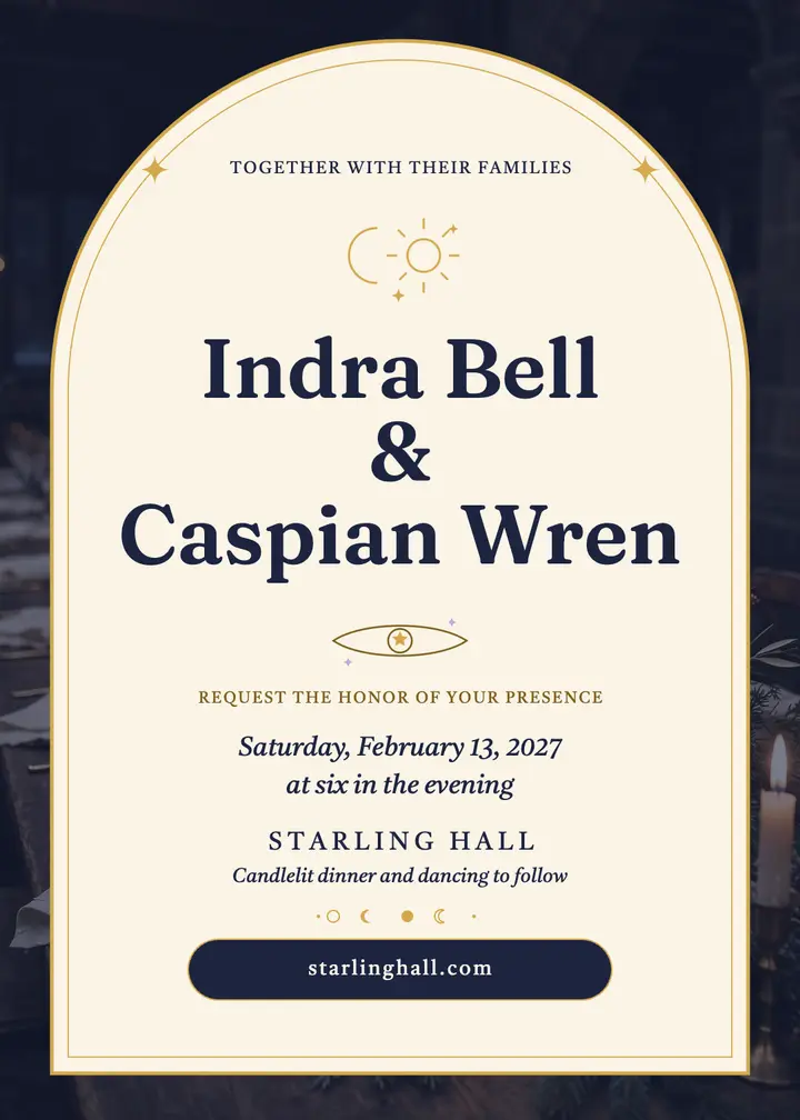 Indra and Caspian candlelit winter invitation template