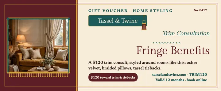 Tassel and Twine trim gift voucher template
