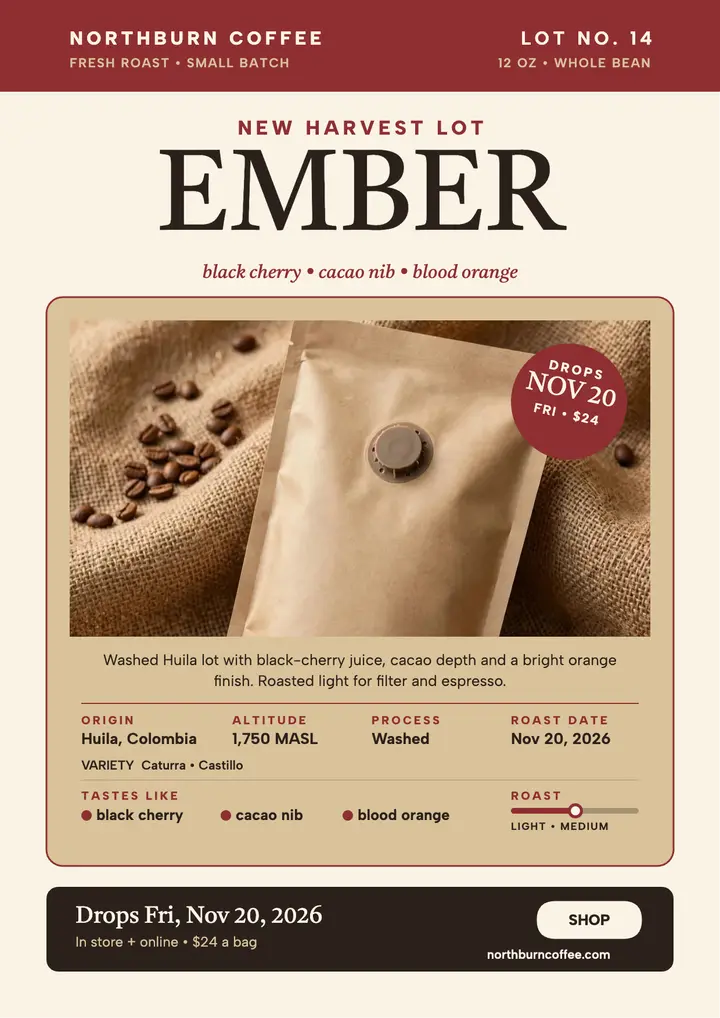 Northburn Ember coffee drop flyer template
