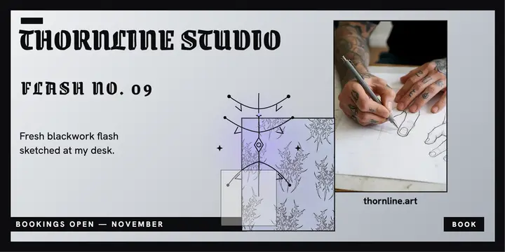 Thornline tattoo flash studio banner template