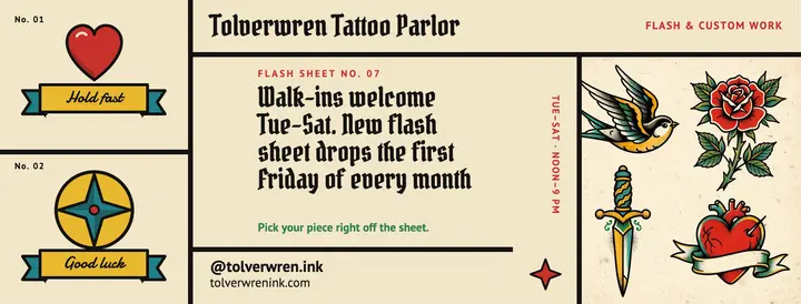 Tolverwren tattoo flash sheet Facebook cover template