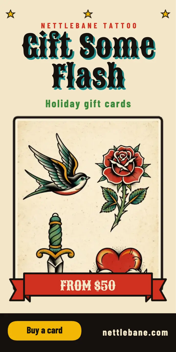 Tattoo gift cards holiday ad, traditional flash: tattoo gift card ad template