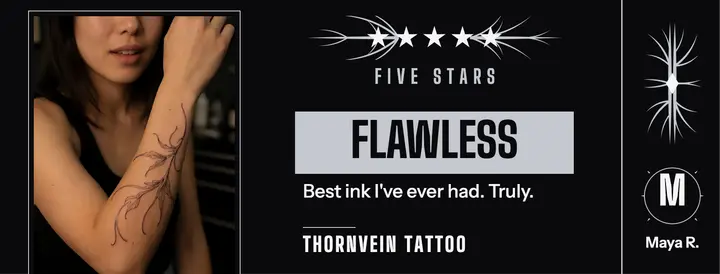 Thornvein Tattoo five-star review cover: tattoo studio review cover template