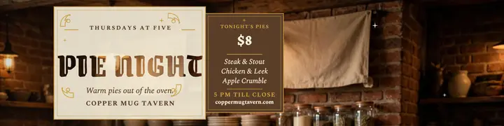 Copper Mug pie night banner template
