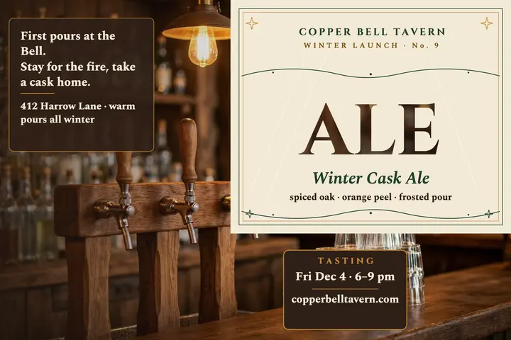 Copper Bell Tavern winter ale postcard template