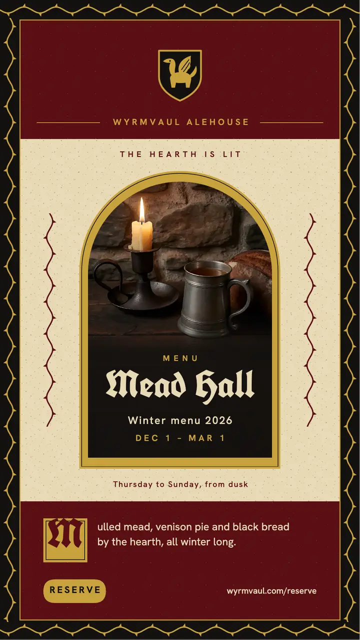Mead Hall winter menu story, future medieval template