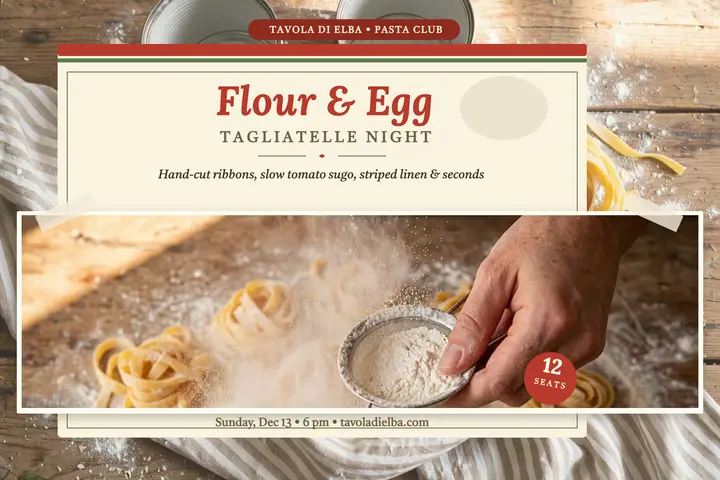 Tavola di Elba pasta supper postcard: pasta supper postcard template