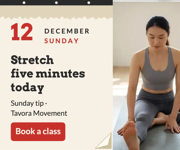 Tavora Movement daily stretch tear-off calendar ad: stretching studio ad template