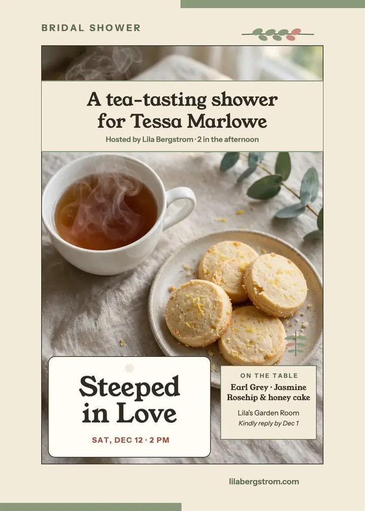 Steeped in Love tea bridal shower invite template