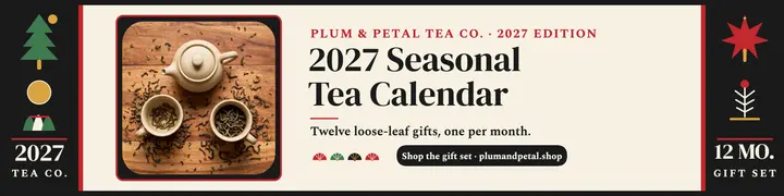 Plum and Petal 2027 tea calendar banner: tea gift calendar banner template