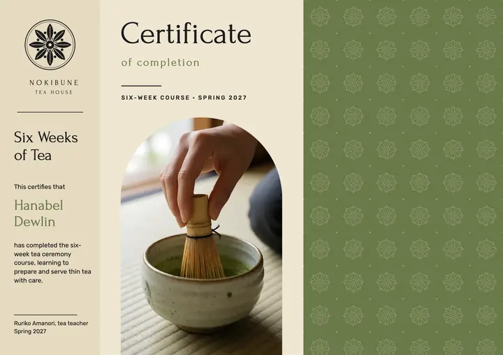 Nokibune tea ceremony course certificate template