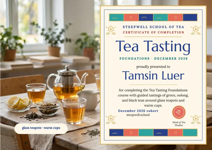 Steepwell tea tasting certificate, cloisonne template
