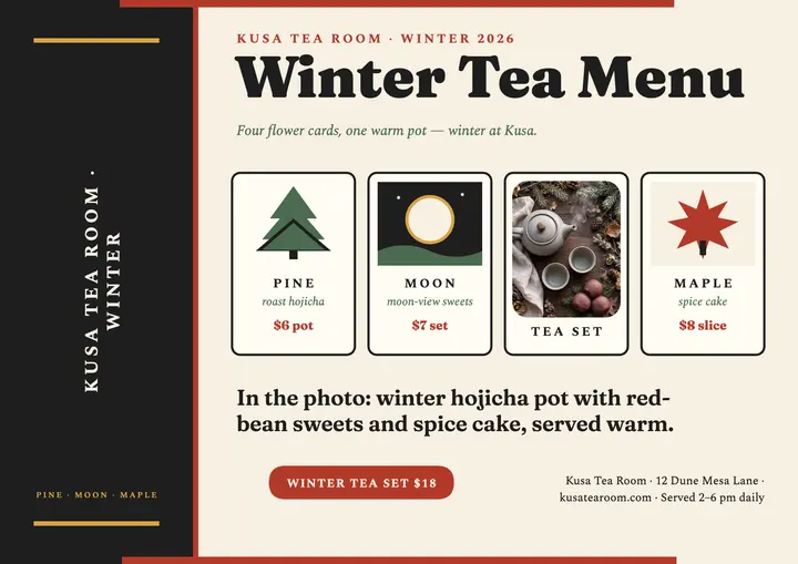 Kusa winter tea menu, hanafuda cards template