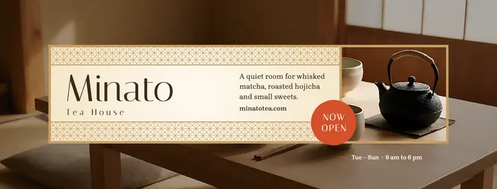Tea house now open shoji cover: tea house opening facebook cover template