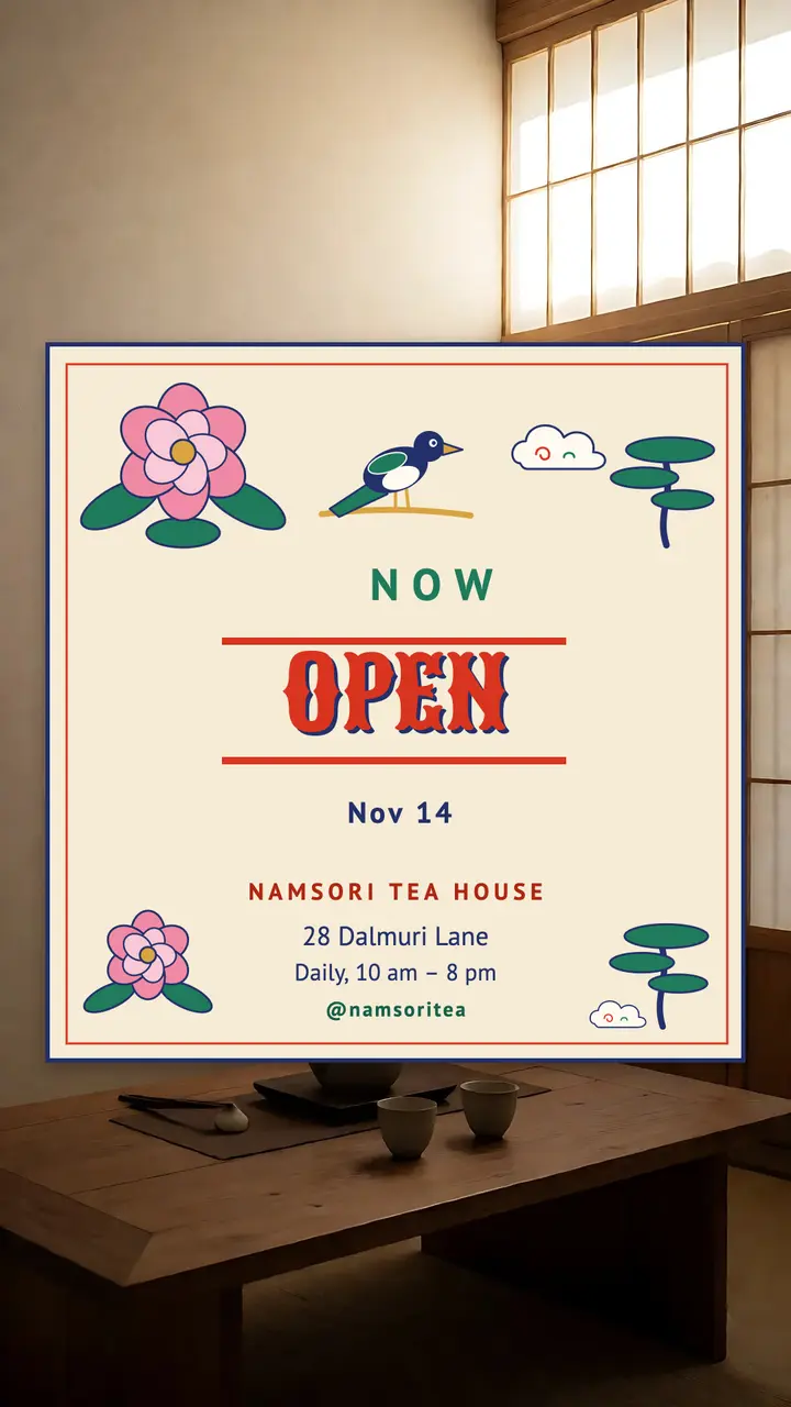 Namsori Tea House opening day minhwa story template
