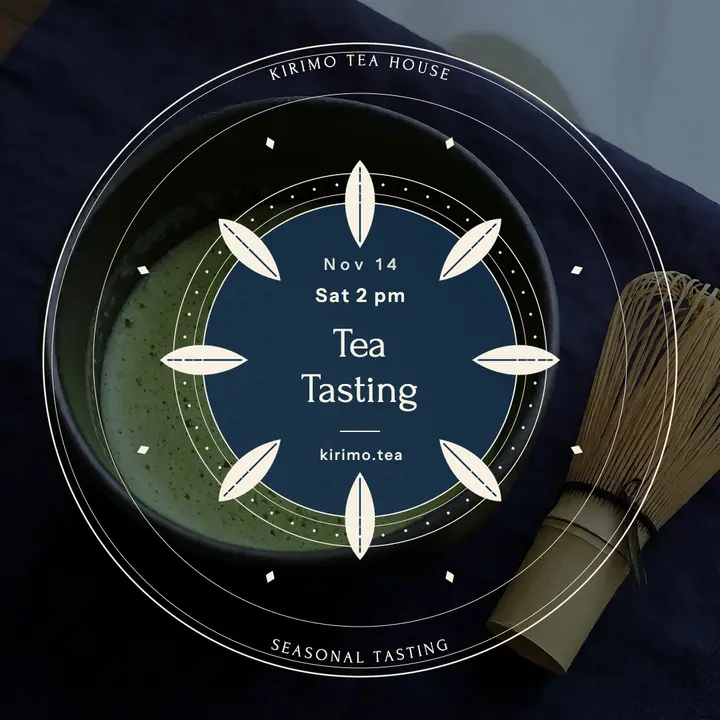 Kirimo tea house matcha tasting post, kamon crest: tea tasting social post template