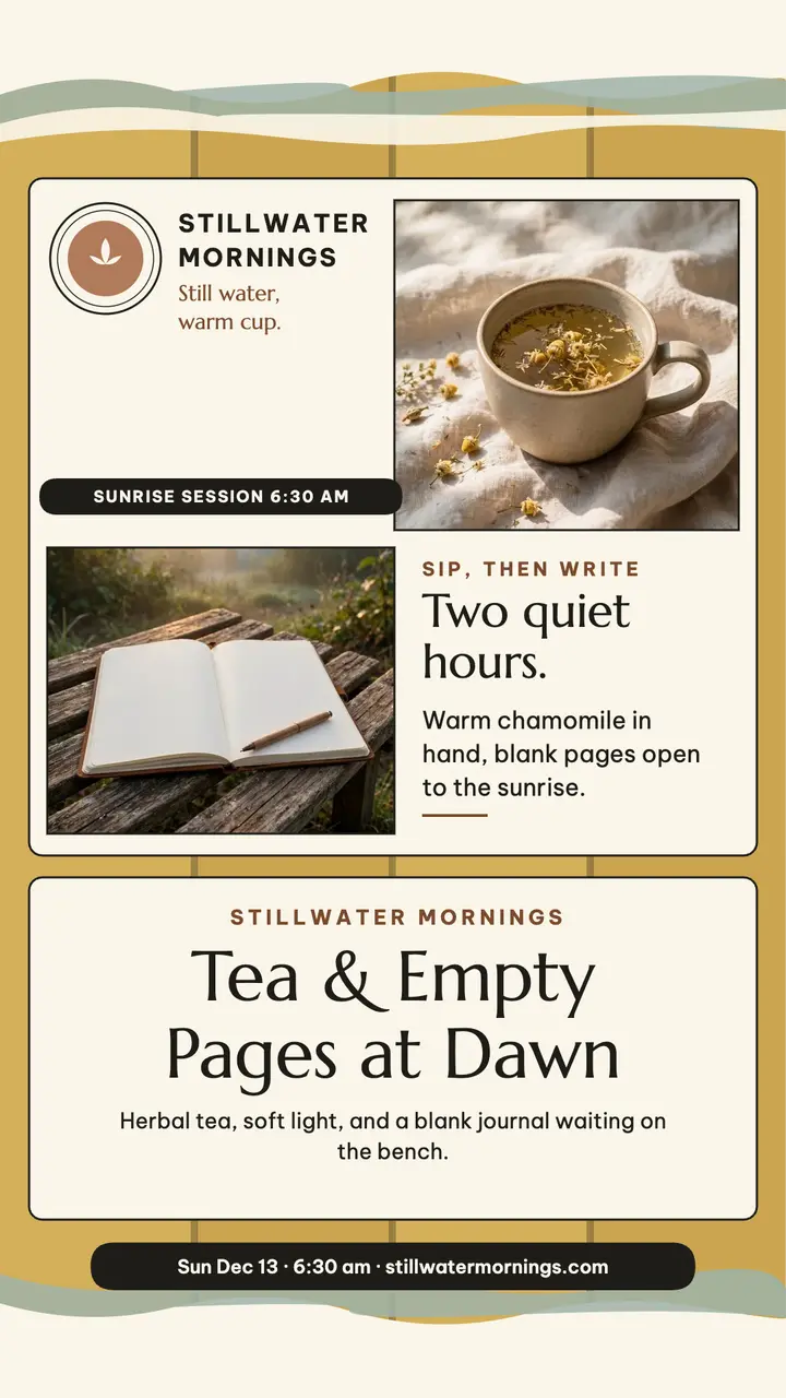 Stillwater Mornings tea and journal story template