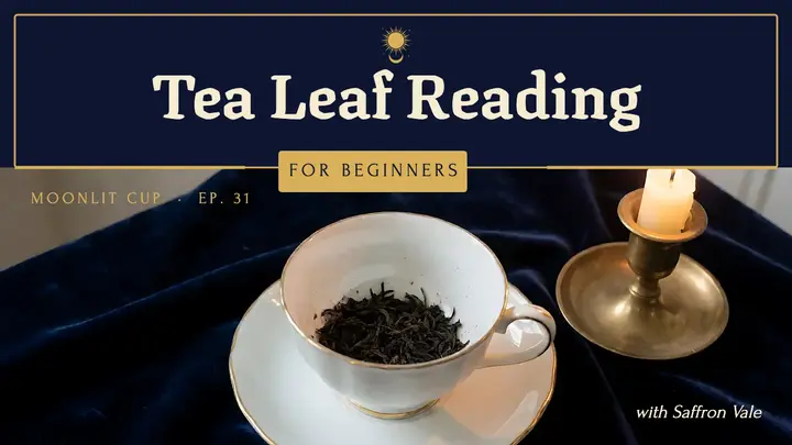 Moonlit Cup tea leaf reading YouTube thumbnail, mystic tarot template