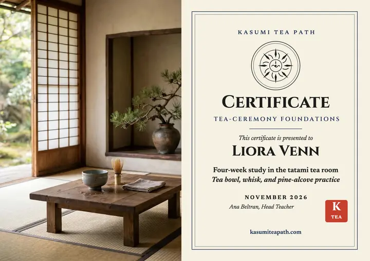 Kasumi Tea Path foundations certificate template