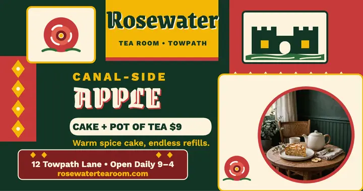 Rosewater Tea Room apple cake and tea post template