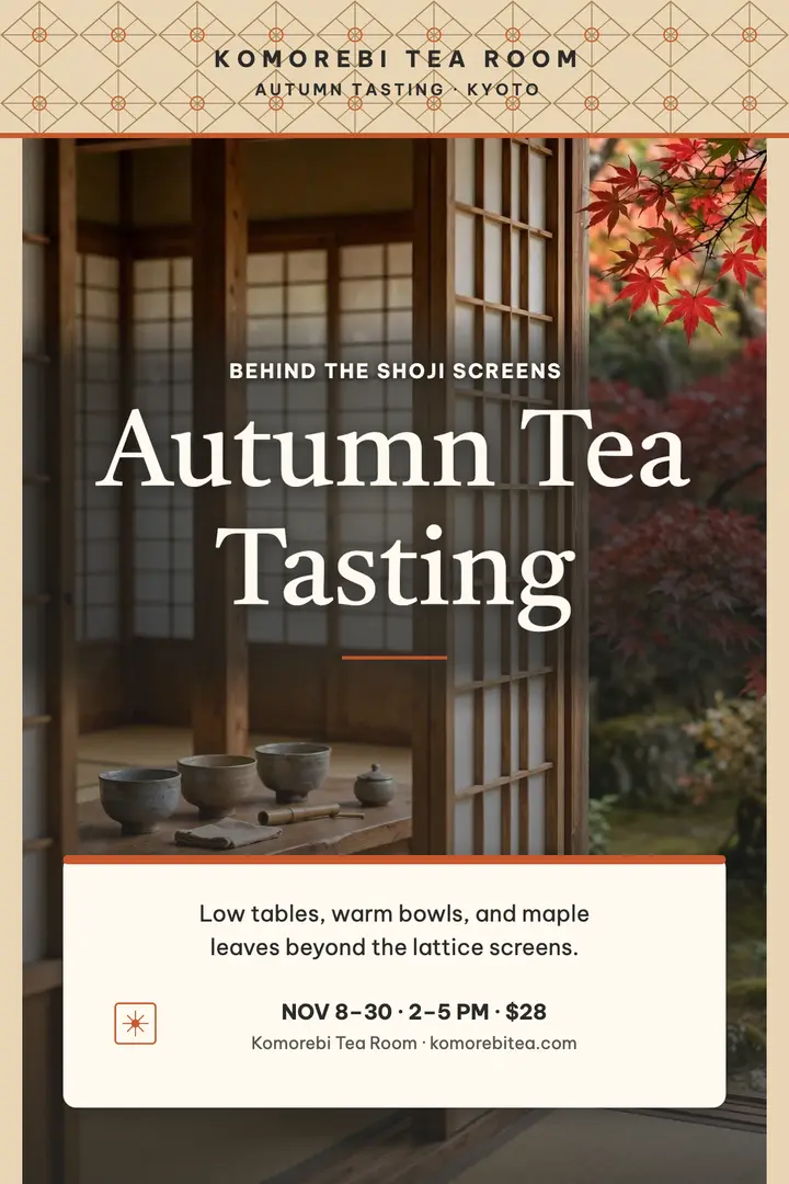 Komorebi Tea Room autumn tasting poster template