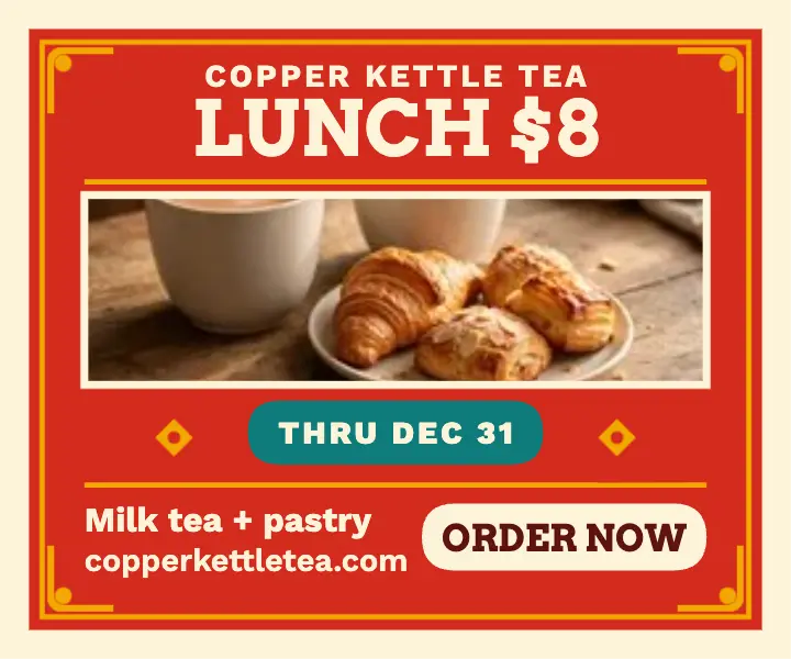 Copper Kettle Tea lunch matchbox ad template