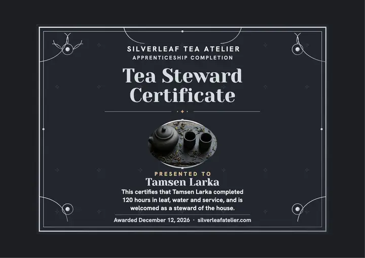 Silverleaf tea steward certificate template