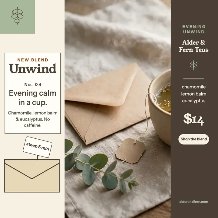 Evening Unwind calming tea post: calming tea post template