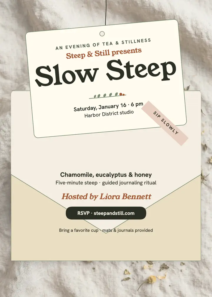 Steep and Still tea tasting invitation template