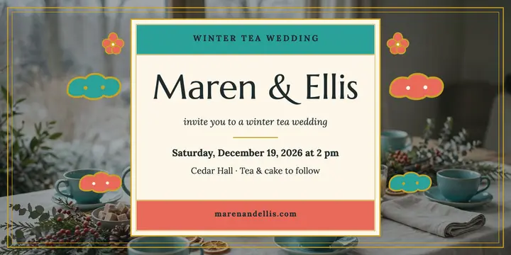 Maren and Ellis winter tea wedding: winter wedding invitation template