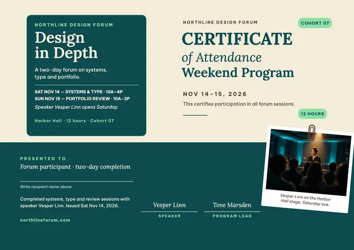Northline weekend program attendance certificate template