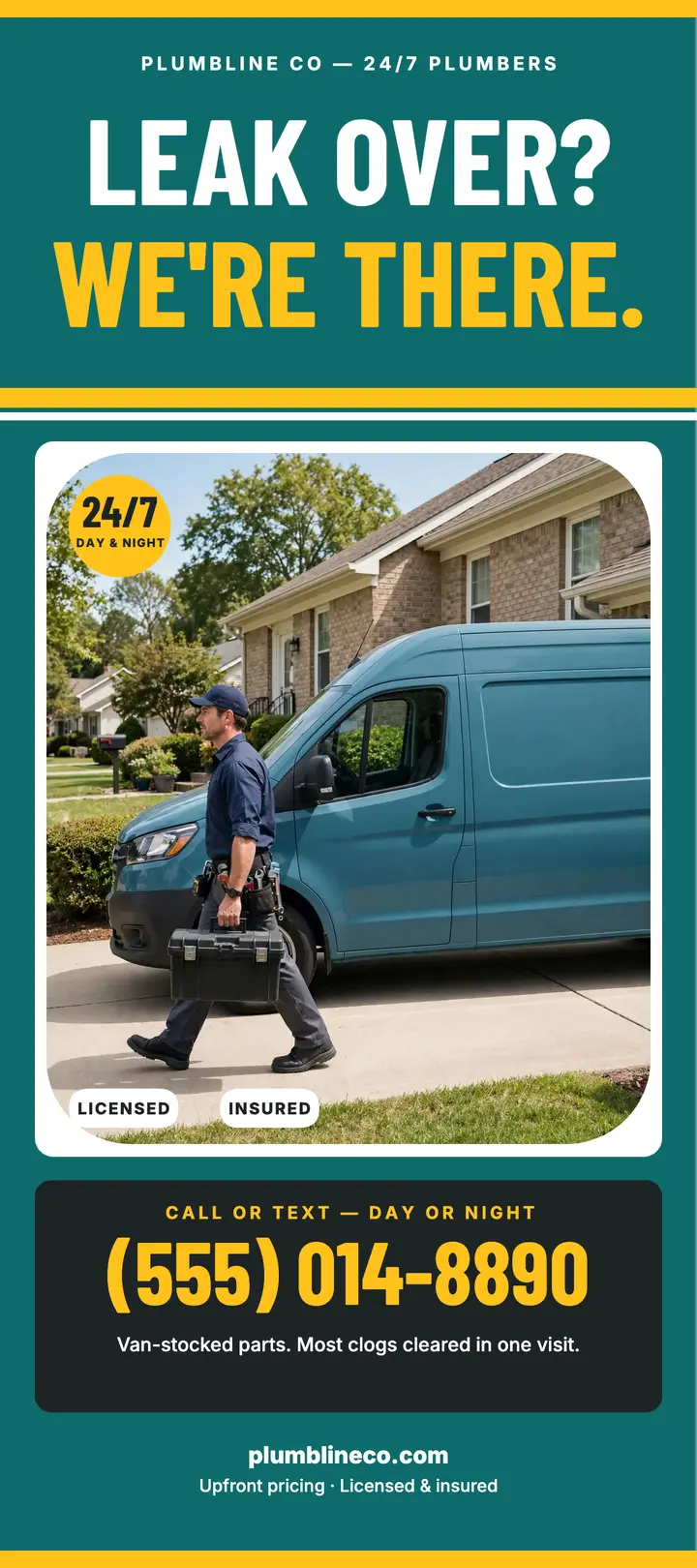 Plumbline Co teal van rack card template